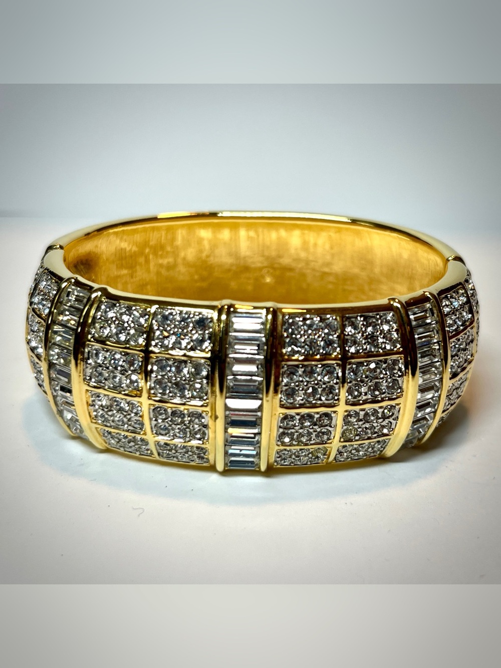 Swarovski Vintage Cuff Bracelet | Pavè & Baguette Crystals | Gold-Toned Metal